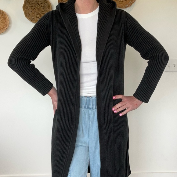 JCREW •S• 100% Cotton Ribbed Heavyweight Hooded Duster Belted Sweater Coat